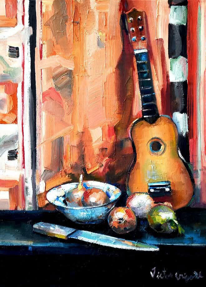 Still Life with Guitar, 70x50 cm, oil on canvas, 2024.