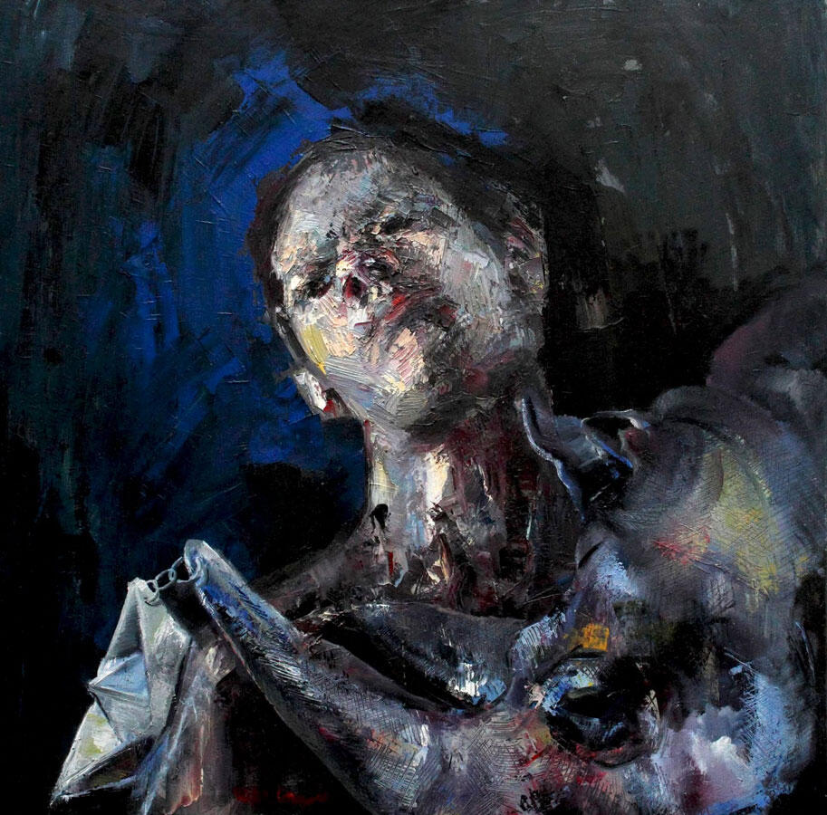 Portrait with Rhinoceros, 60x60 cm, oil on canvas.