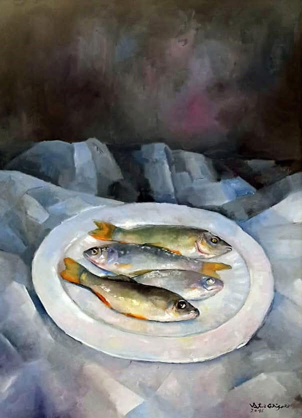 Still Life with Fish, 100x70 cm, oil on canvas, 2019.